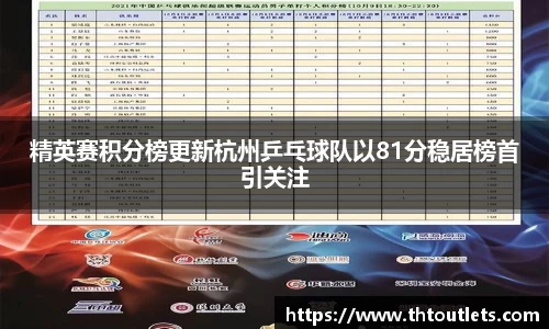 精英赛积分榜更新杭州乒乓球队以81分稳居榜首引关注