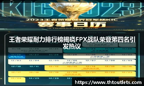 王者荣耀耐力排行榜揭晓FPX战队荣登第四名引发热议